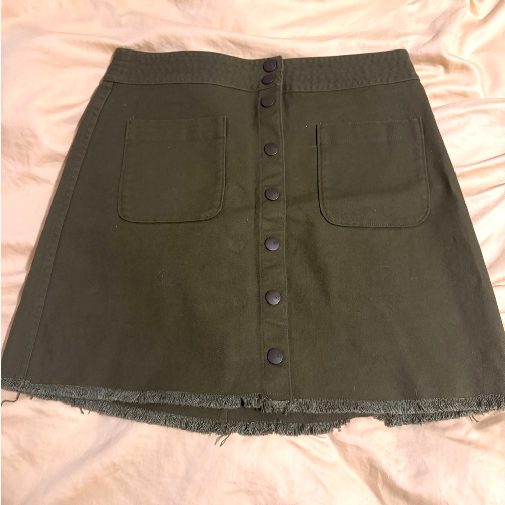 Army green button down skirt
